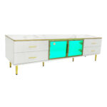 TV Cabinet in Marble Look, TV Stand with 4 Legs, LED, 4 Textured Drawers with Gold Handles and Two B - Image 13