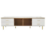 TV Cabinet in Marble Look, TV Stand with 4 Legs, LED, 4 Textured Drawers with Gold Handles and Two B - Image 14